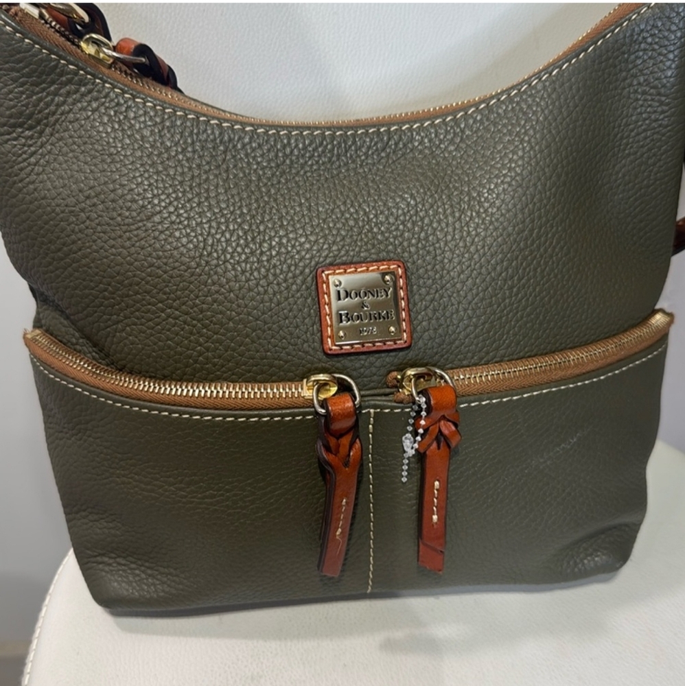Dooney & Bourke Olive and Tan Pebbled Leather Shoulder Bag